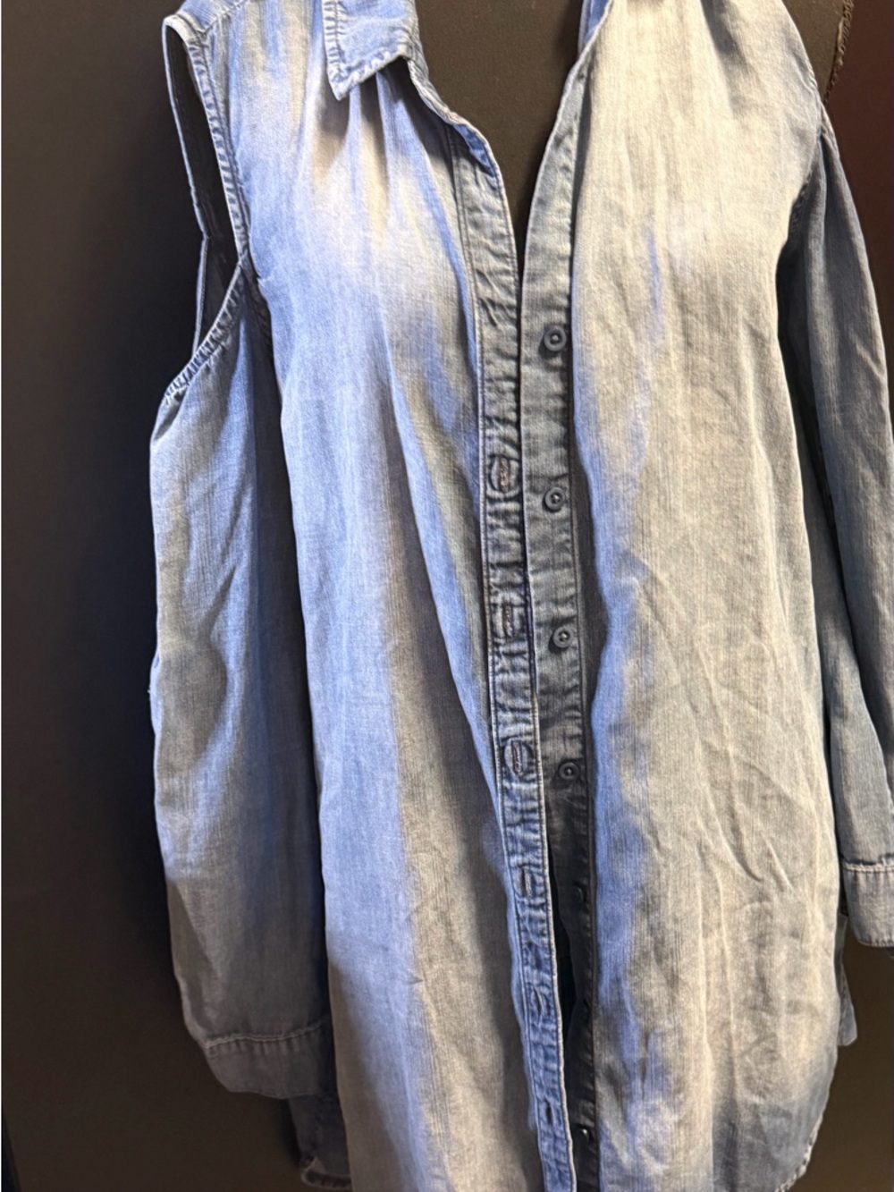 Light Wash Denim Button-Up Shirt - Pale Blue